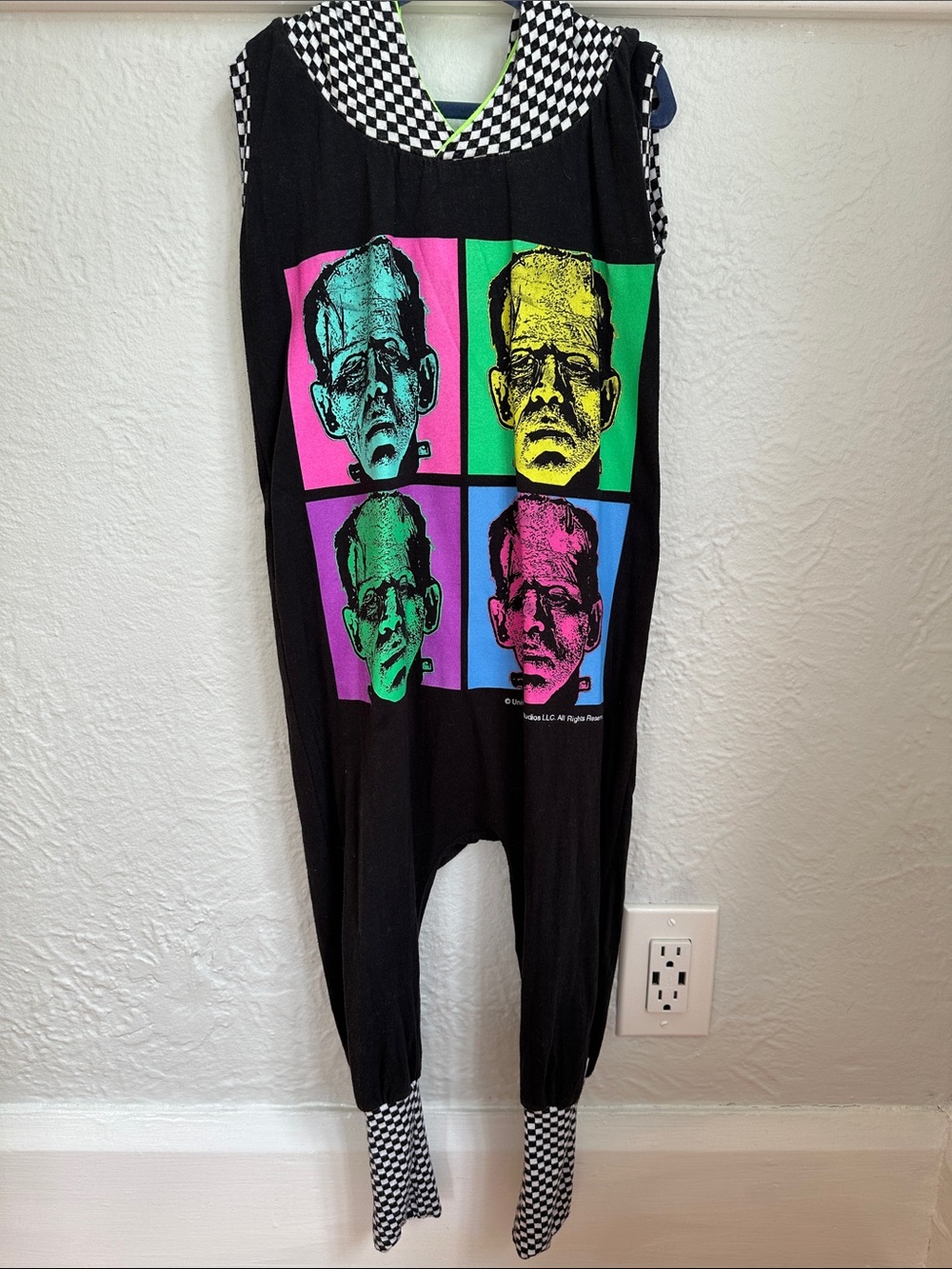 Black Kids One-Piece Romper with Neon Pop Frankenstein Panels
